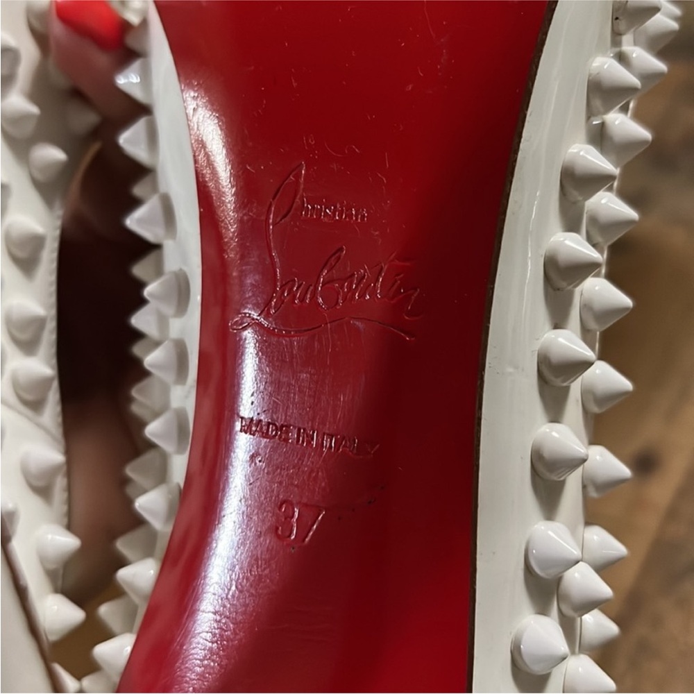 Christian Louboutin Studded White Pigalle 120 Patent 37 - Picture 8 of 15
